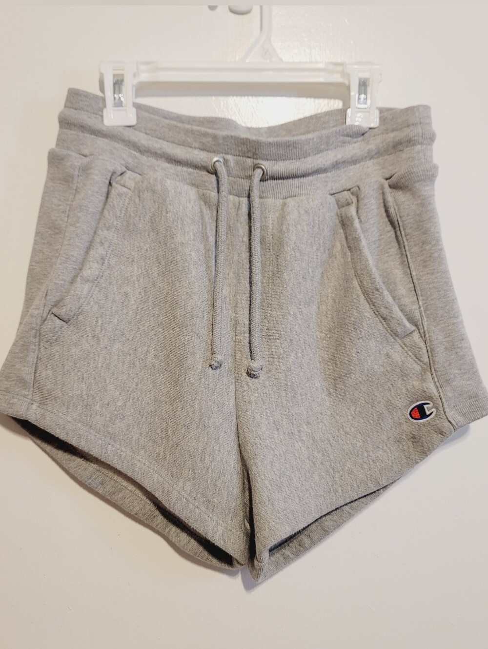 Champion Light Gray High-Waist Reverse Weave Drawstring  Shorts Embroidered Logo